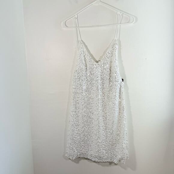 Lulu’s Force Of Fashion White Sequin Low Open Back Sequin Mini Dress XS Bride - Picture 2 of 15